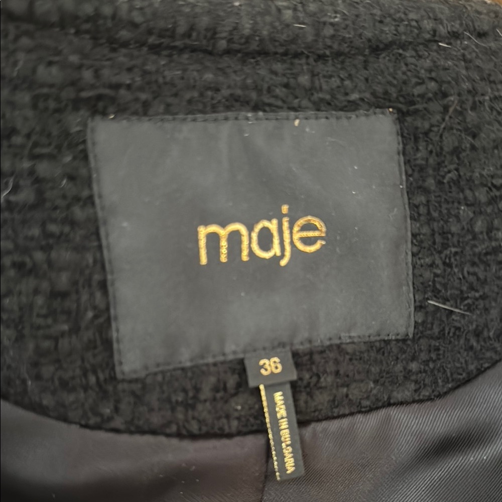 Maje Black and Red Textured Outerwear with Pearl Buttons